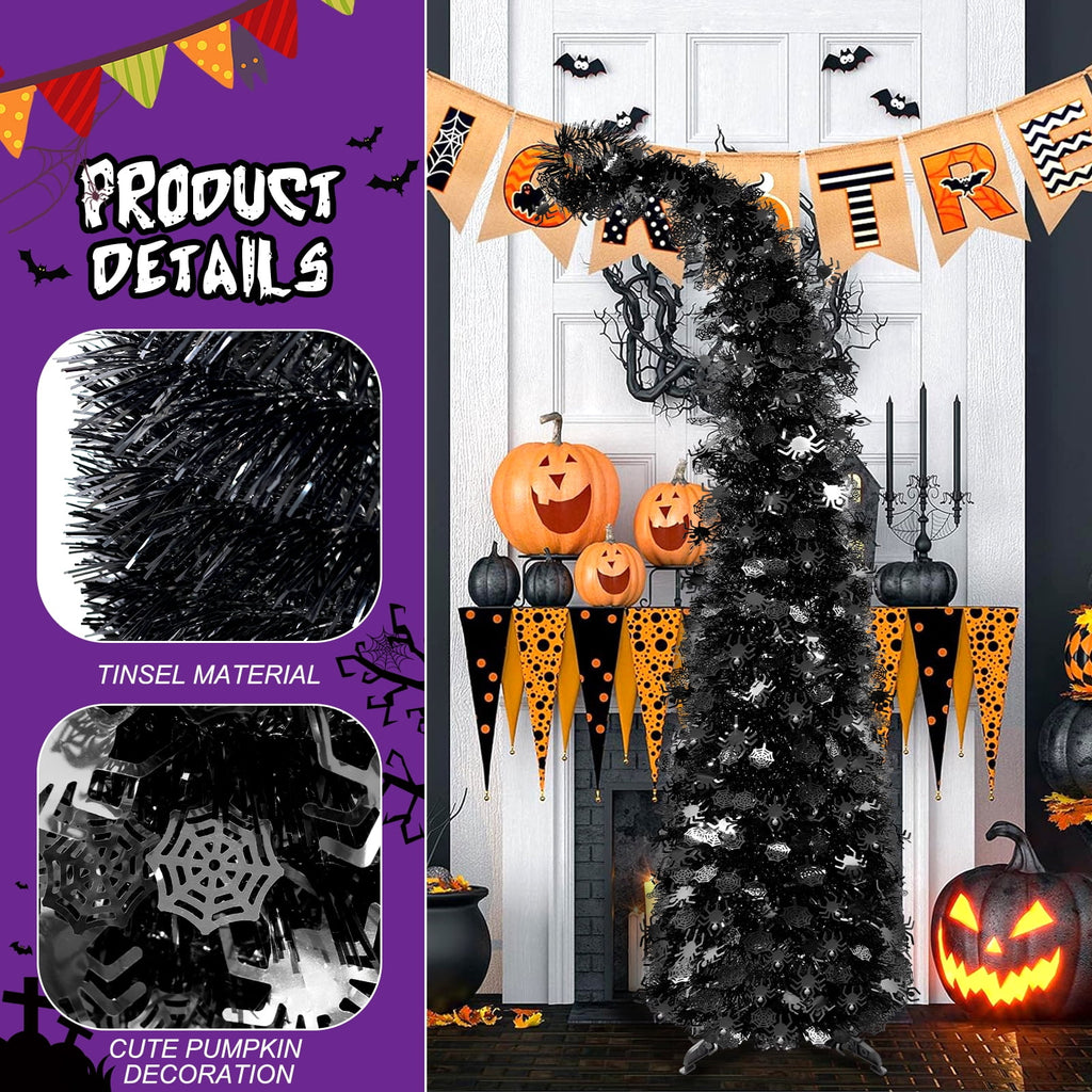 Ayieyill 5ft Halloween Tree Prelit, Pencil Pop up Tree with Light Halloween Decoration | Indoor | Black