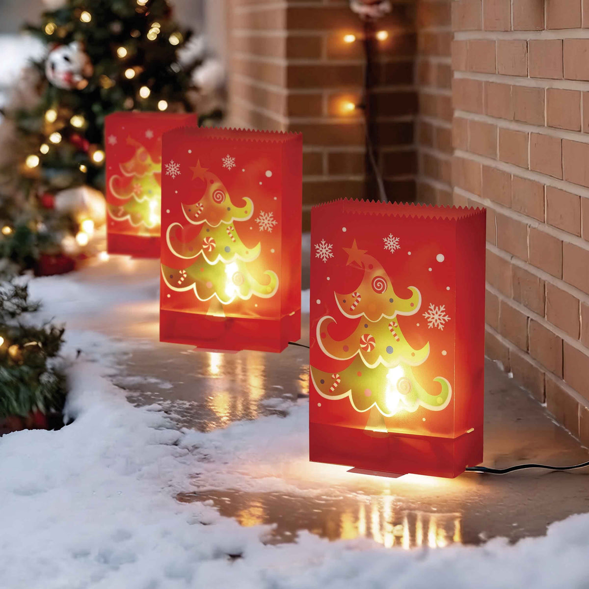 Indoor/Outdoor Snowflake Flickering Luminary Christmas Pathway Lights, Blue and White, Set of 3, by Holiday Time