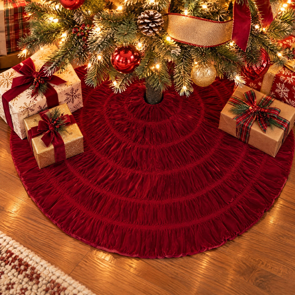 Velvet Ruffle Christmas Tree Skirt, Red, 48", by Holiday Time