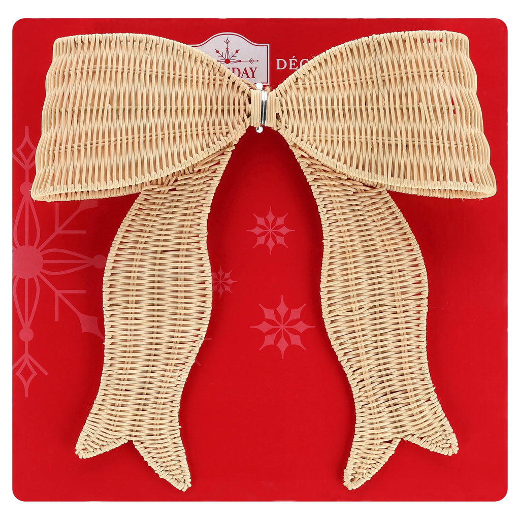 Woven Rattan Bow Christmas Decoration, Beige, 14", by Holiday Time