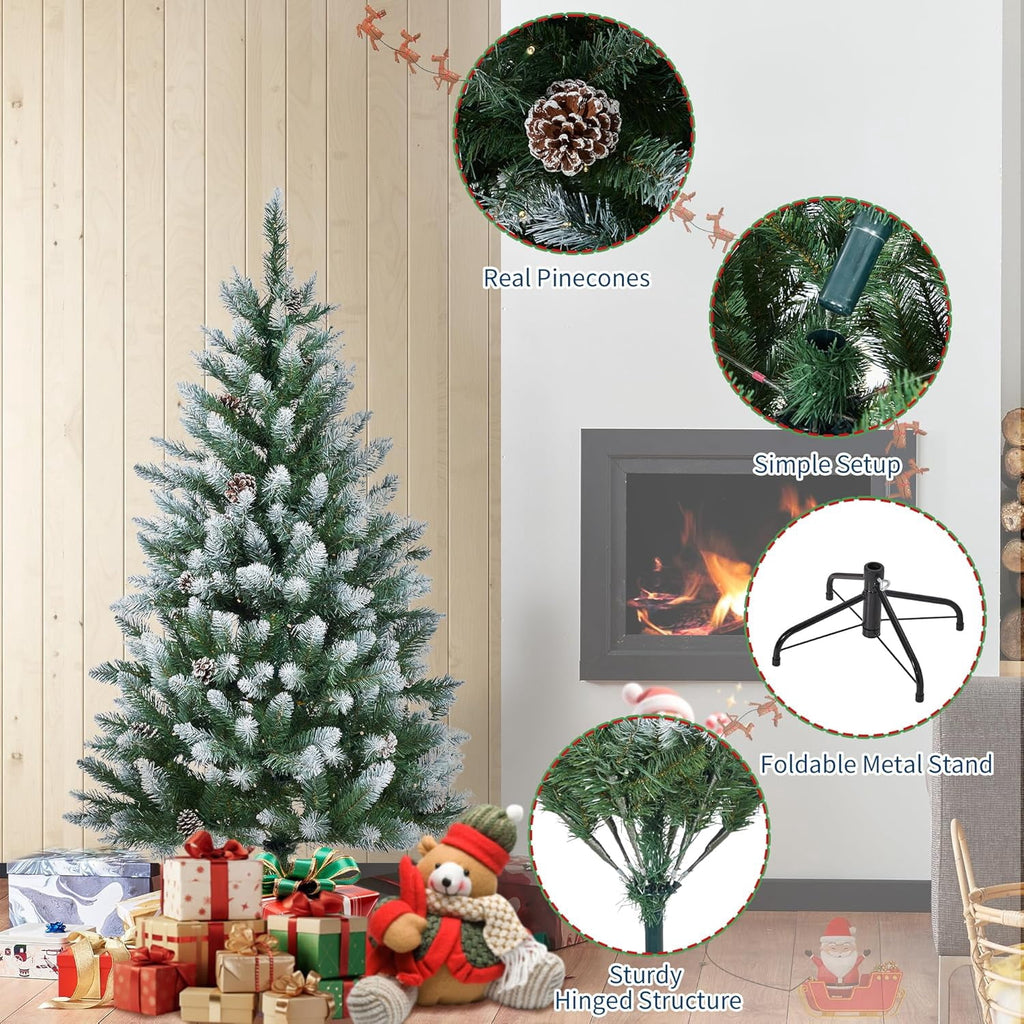 9FT Premium Spruce Artificial Christmas Tree, Pre-Lit with Realistic Hinged Branches, Heavy-Duty Foldable Metal Stand for Home, Office & Large Space Holiday Display
