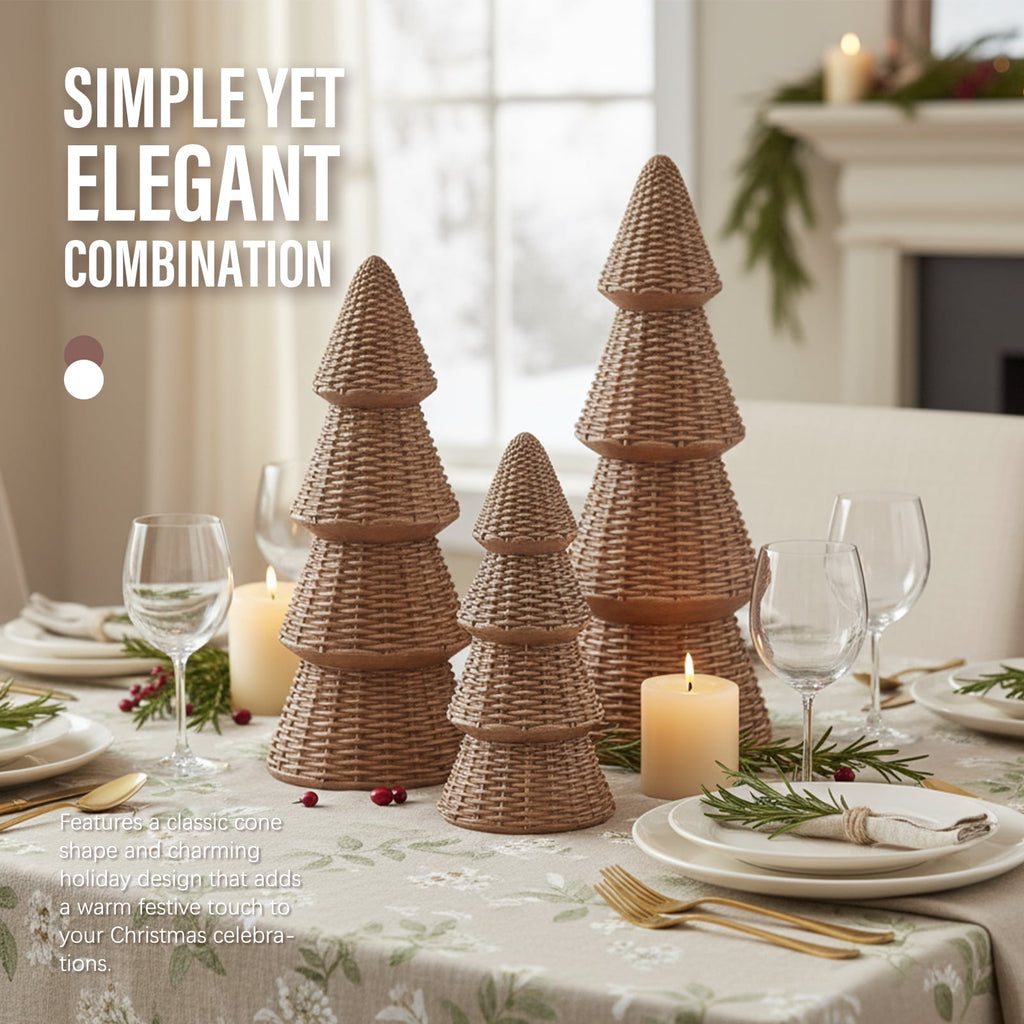 Ayieyill 3pcs Tabletop Christmas Tree Velvet Woven Resin Christmas Trees for Christmas Decor Indoor, Christmas Table Decor, Green