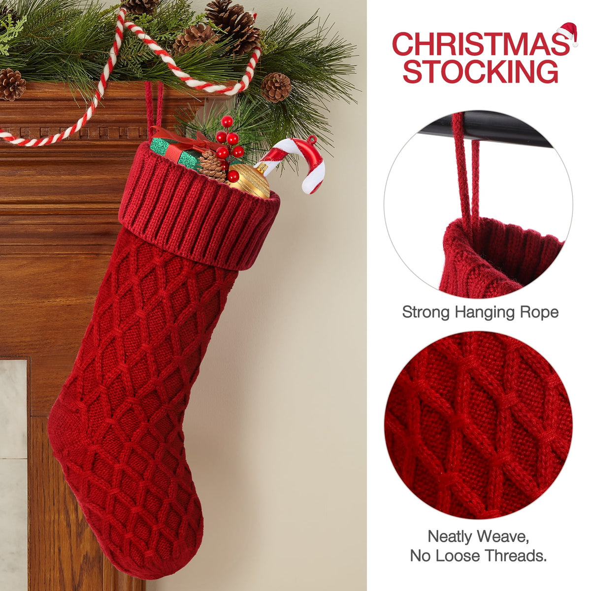 Ayieyill 6pcs Christmas Stockings Large Knitted Xmas Stockings 18 Inches Fireplace Hanging Stockings for Family Holiday Christmas Decoration