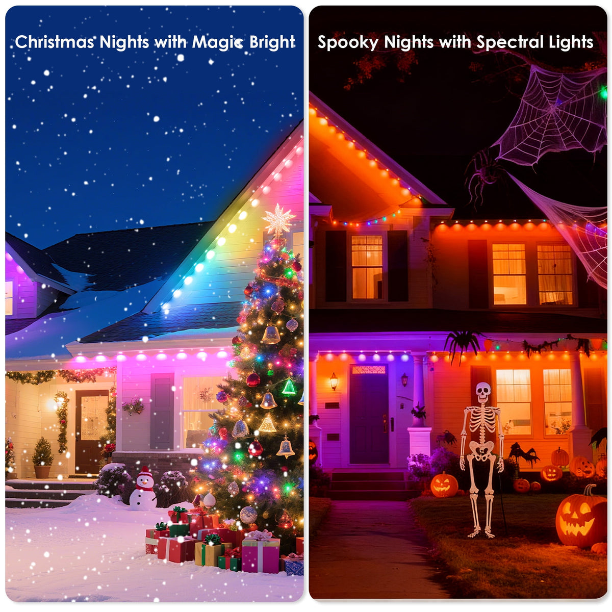 DAYBETTER 50ft Permanent Outdoor Lights, RGB Eaves String Lights with 25LED, Remote/APP Control, IP65 Waterproof, for Garden Halloween Christmas Party Decorations