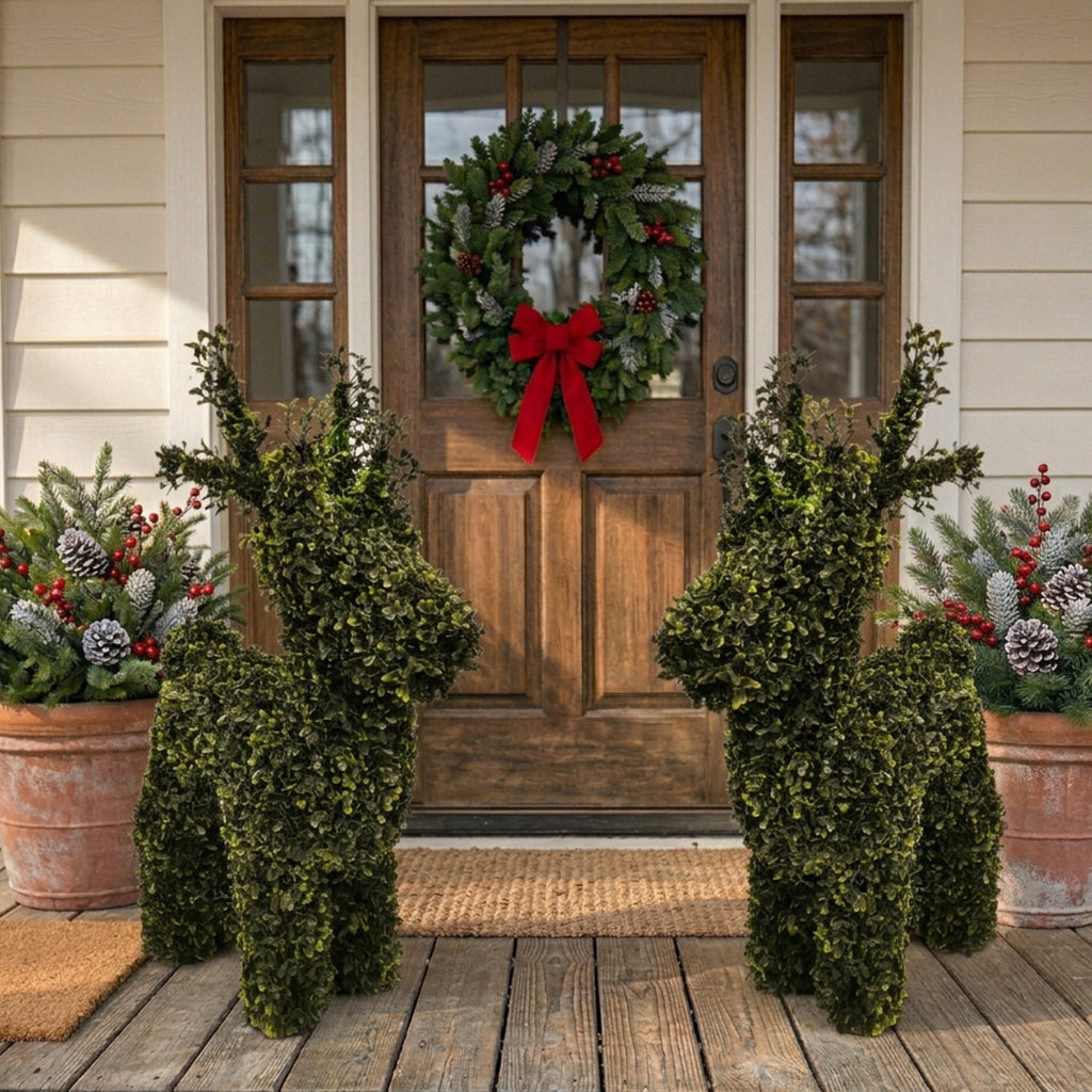 My Texas House Boxwood Deer Topiary Christmas Decoration, Green, 29"