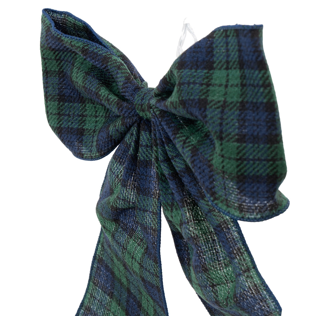 My Texas House Blue and Green Plaid Decorative Christmas Bow, 15"