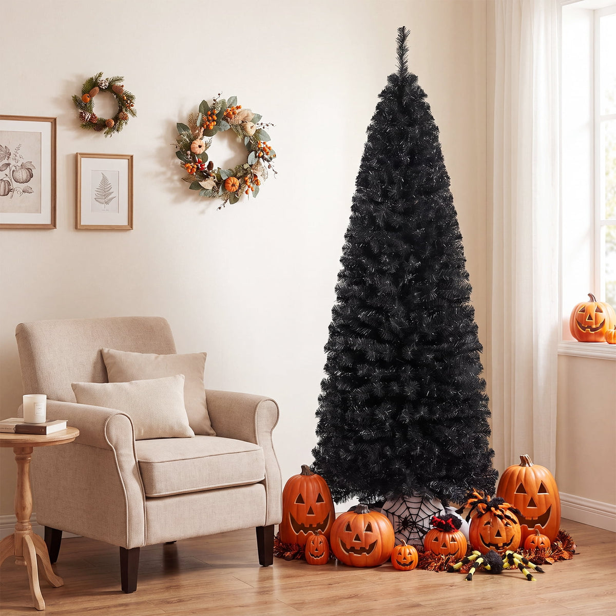 Costway 6FT Unlit Pencil Slim Tree Artificial Christmas Tree Metal Blue