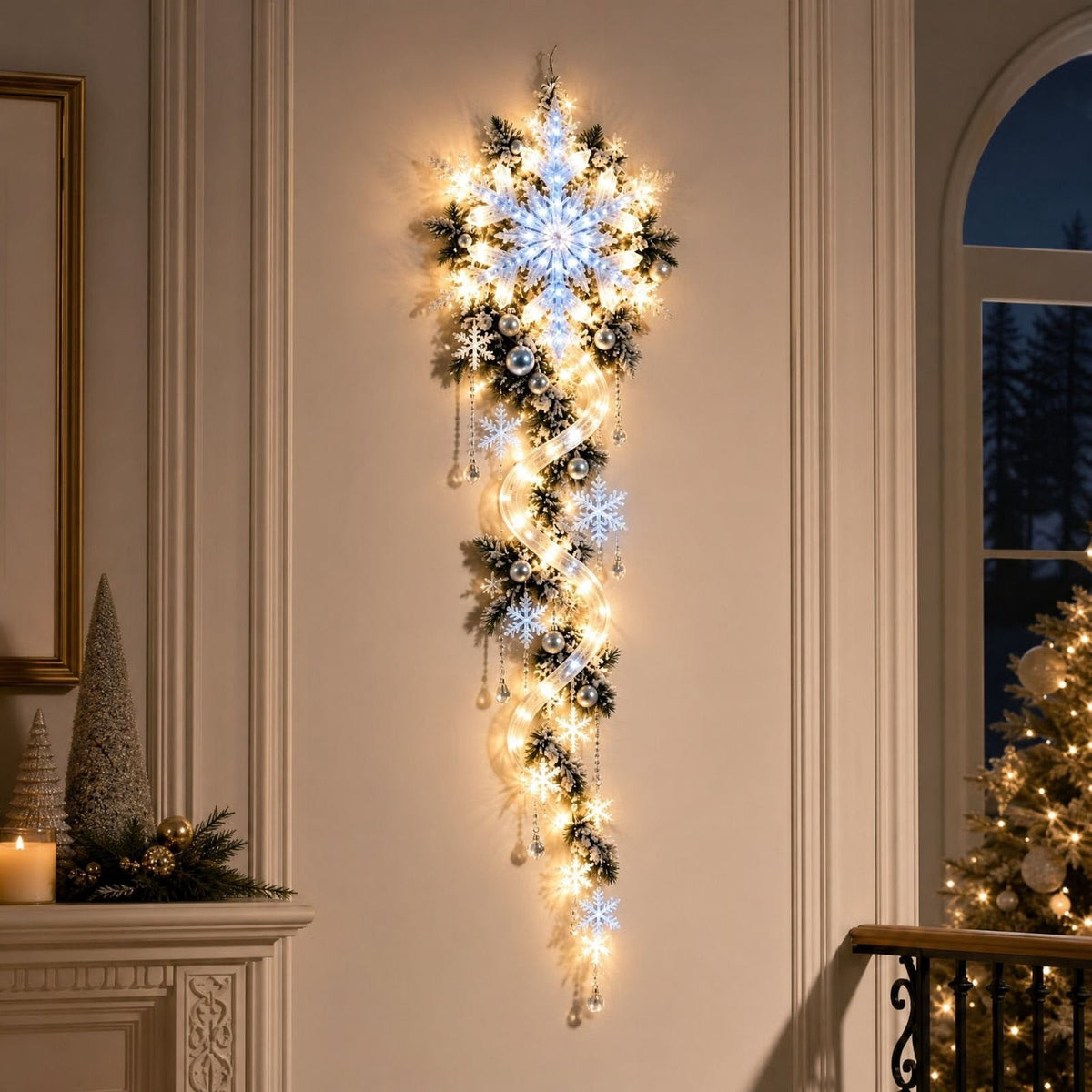 Snowman Magic Fountain, Flowing Snowflake LED Christmas Garden Light,Solar Power and Outdoor Garden Stake for Christmas Yard Decor