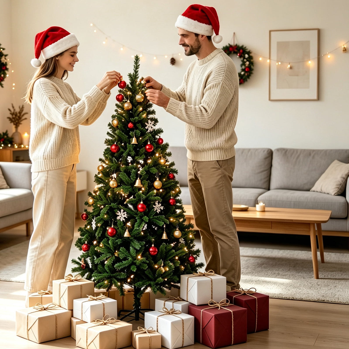 AGCAN Artificial Christmas Tree, 5ft Unlit Christmas Pine Tree with 350 Branch Tips, Xmas Tree with Metal Stand for Indoor Home Office Decor, Green