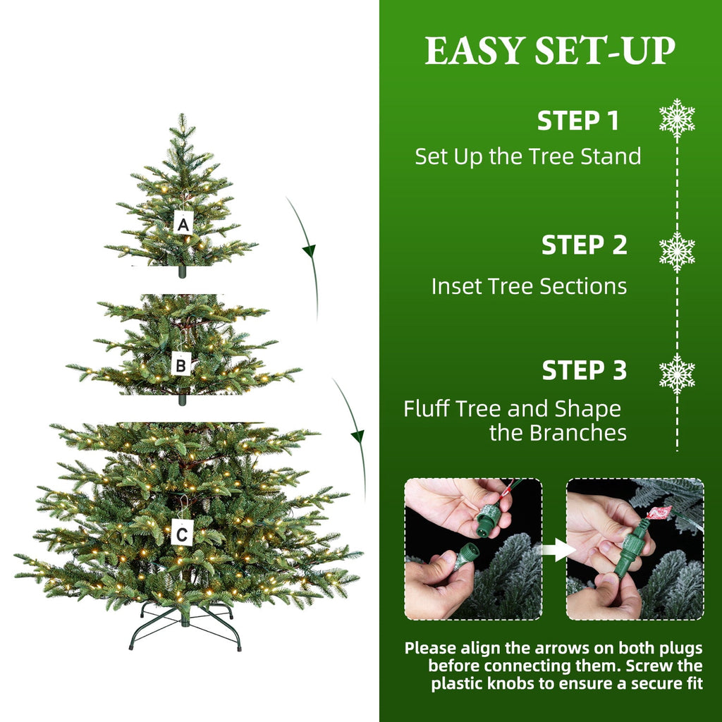 VIVATREES 6ft Pre-lit Artificial Christmas Tree w/ 1153 Mixed PVC PE Hinged Branch Tips 330 Warm White LED Lights Foldable Base