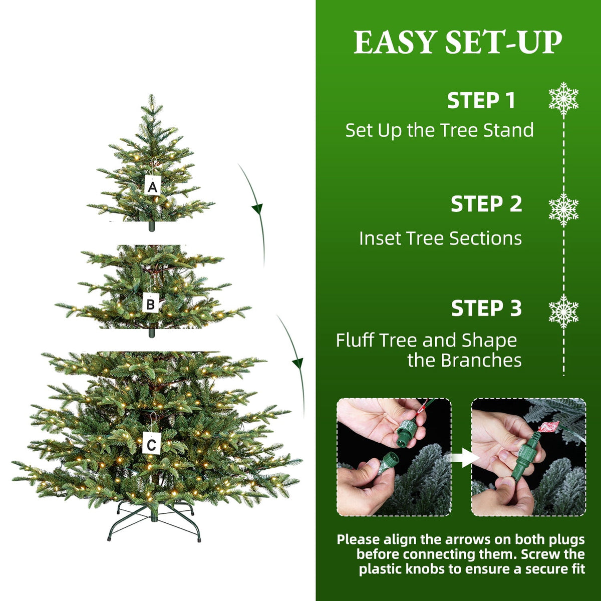 VIVATREES 6ft Pre-lit Artificial Christmas Tree w/ 1153 Mixed PVC PE Hinged Branch Tips 330 Warm White LED Lights Foldable Base