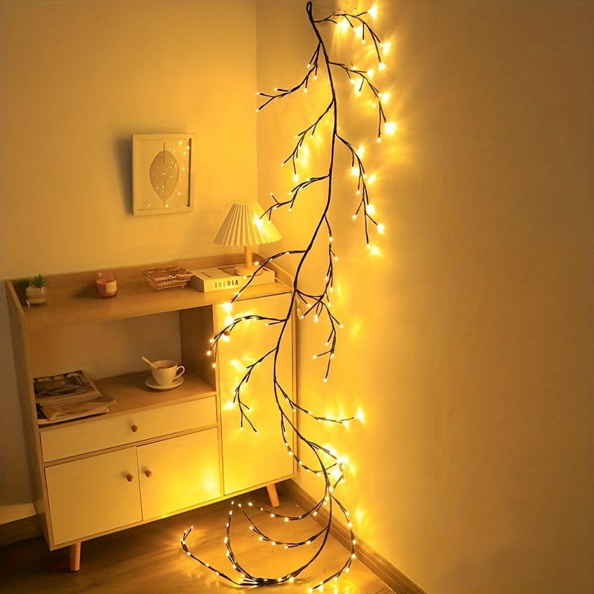 96 LED Indoor Wall Tree Lights Willow Vine Light Artificial Plants Tree Branches Lights 8 Modes 6 FT Flexible Enchanted Christmas Decoration (Warm White)