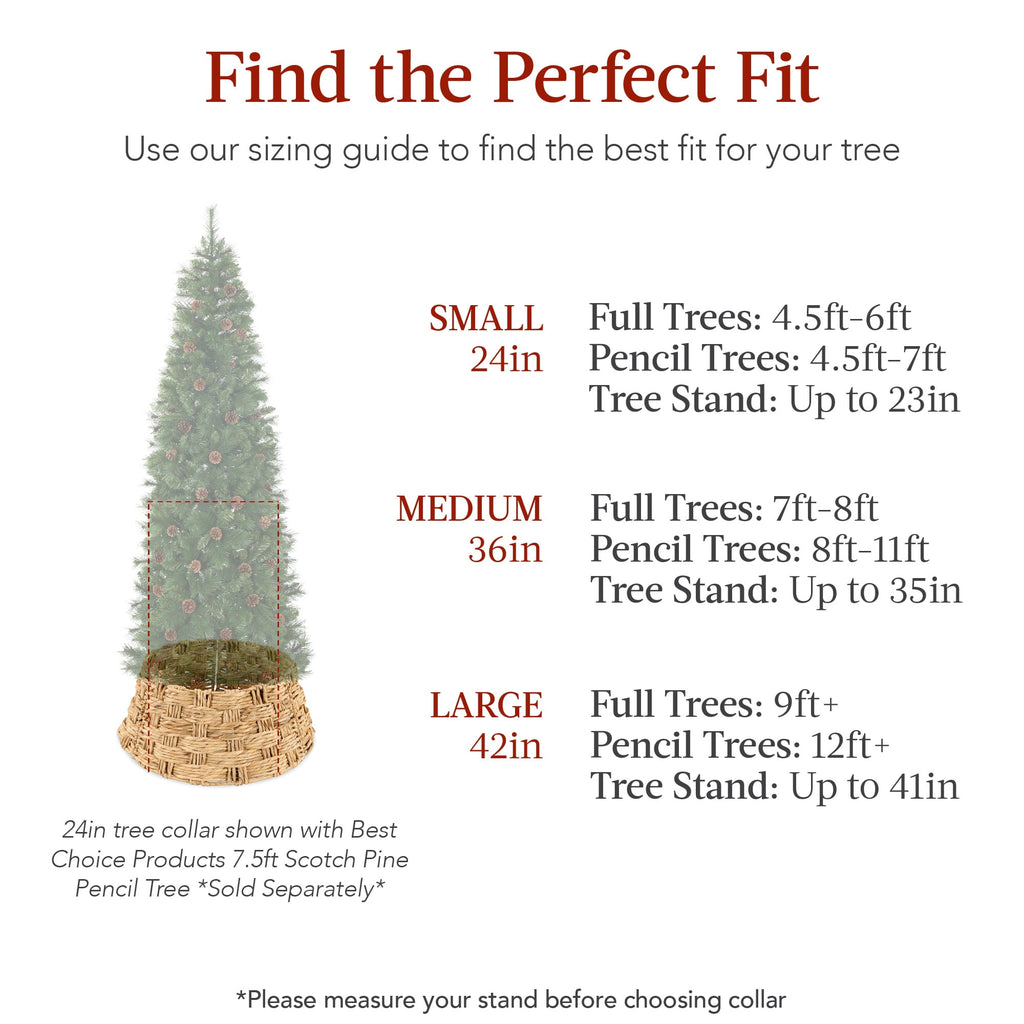 Best Choice Products 24in Basket Woven Hyacinth Christmas Tree Collar, Skirt Accessory w/ Cord Cut-Out- Espresso