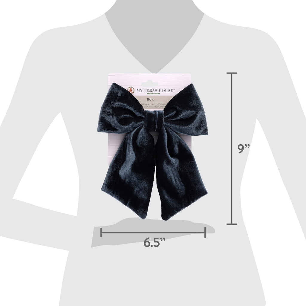 My Texas House Blue Velvet Decorative Christmas Bow, 9"