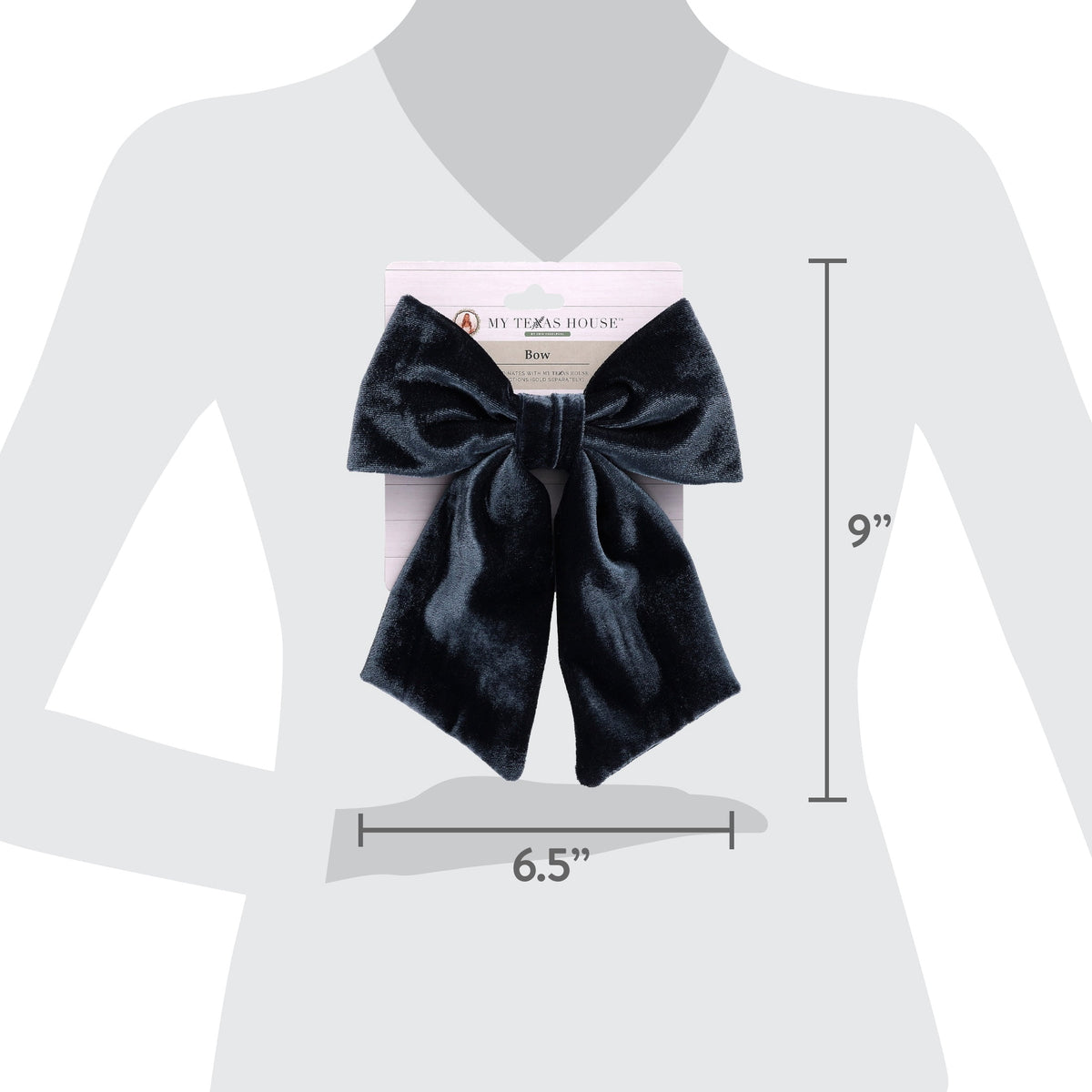 My Texas House Blue Velvet Decorative Christmas Bow, 9"