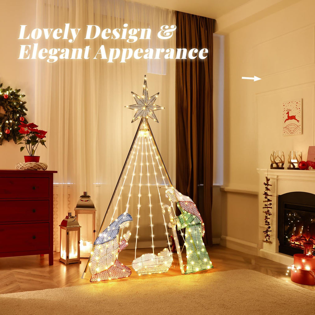 Ktaxon 6ft Christmas Lighted Nativity Scene Holy Family Christmas Outdoor Decor,with 190LED Lights