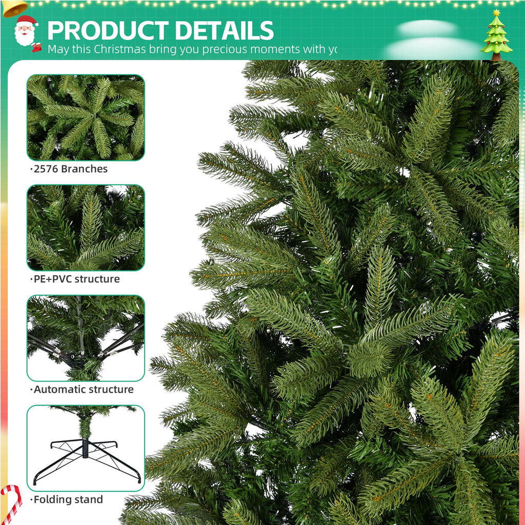 9FT Artificial Christmas Tree, Premium Spruce Hinged Full Christmas Tree with 2576 Branch Tips, Foldable Metal Stand, Holiday Xmas Tree for Home Party Office Decoration
