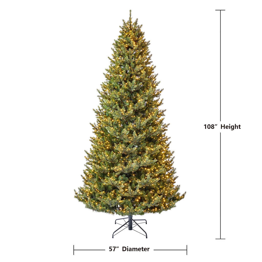 My Texas House 9' Pre-Lit Grand Spruce Green Artificial Christmas Tree with LumaDazzle Color-Changing Twinkle LED Lights, Quick Set, and Stand