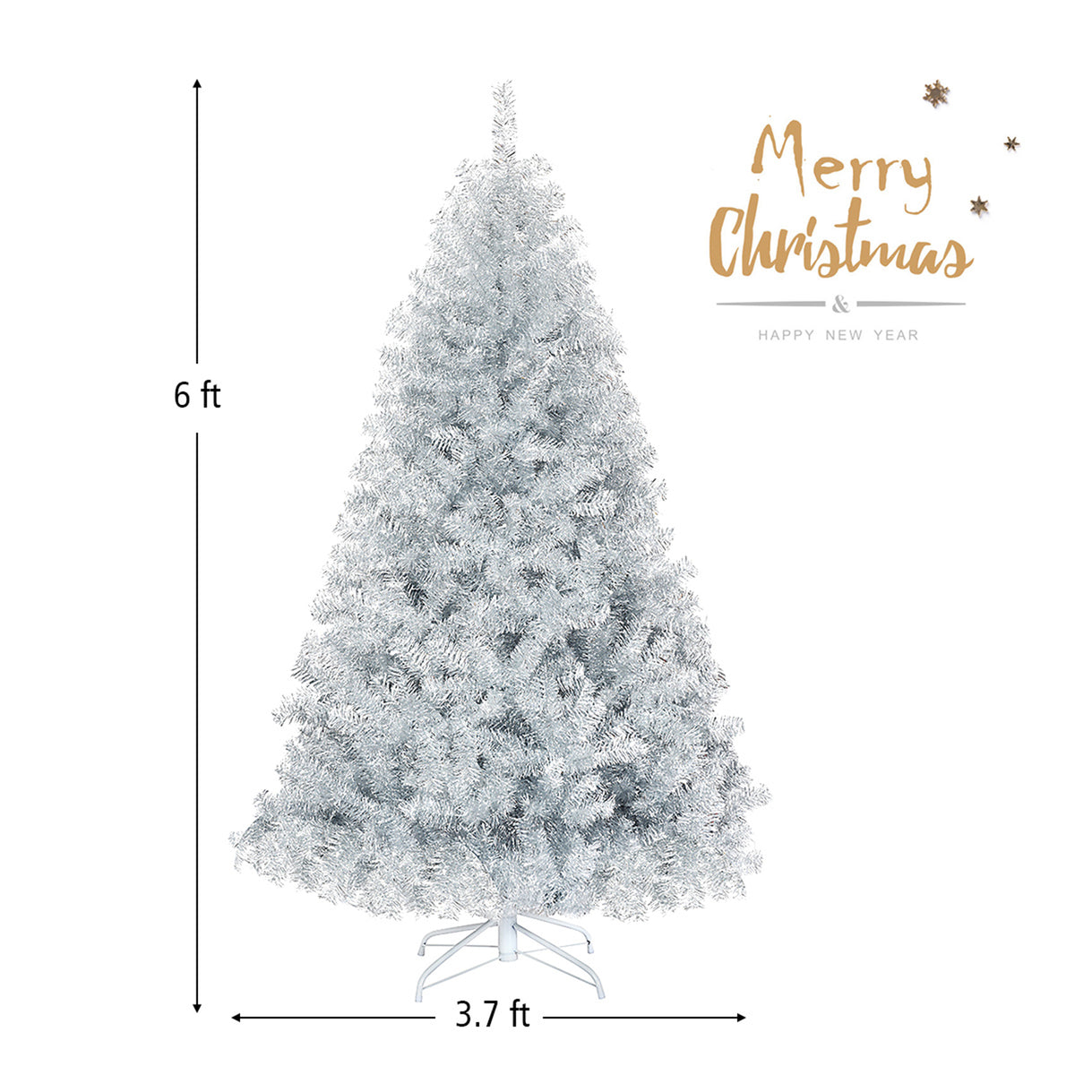 Gymax 6 FT Silver Tinsel Christmas Tree Artificial Hinged Tree Holiday Decoration