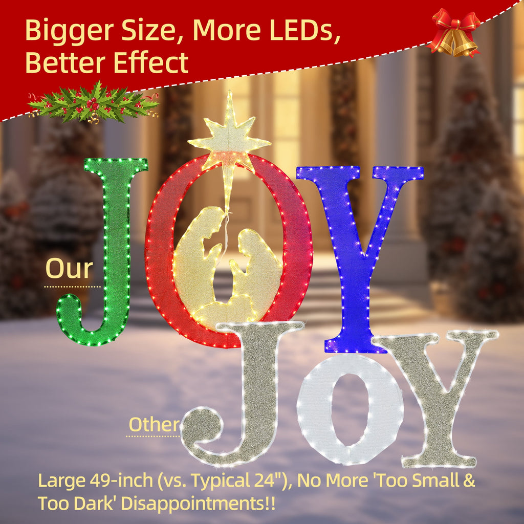 Starfree 49-inch Outdoor Nativity Decoration Lighted JOY Sign with Outdoor Christmas Yard Decorations Hanging and Standing Options for Porch & Garden