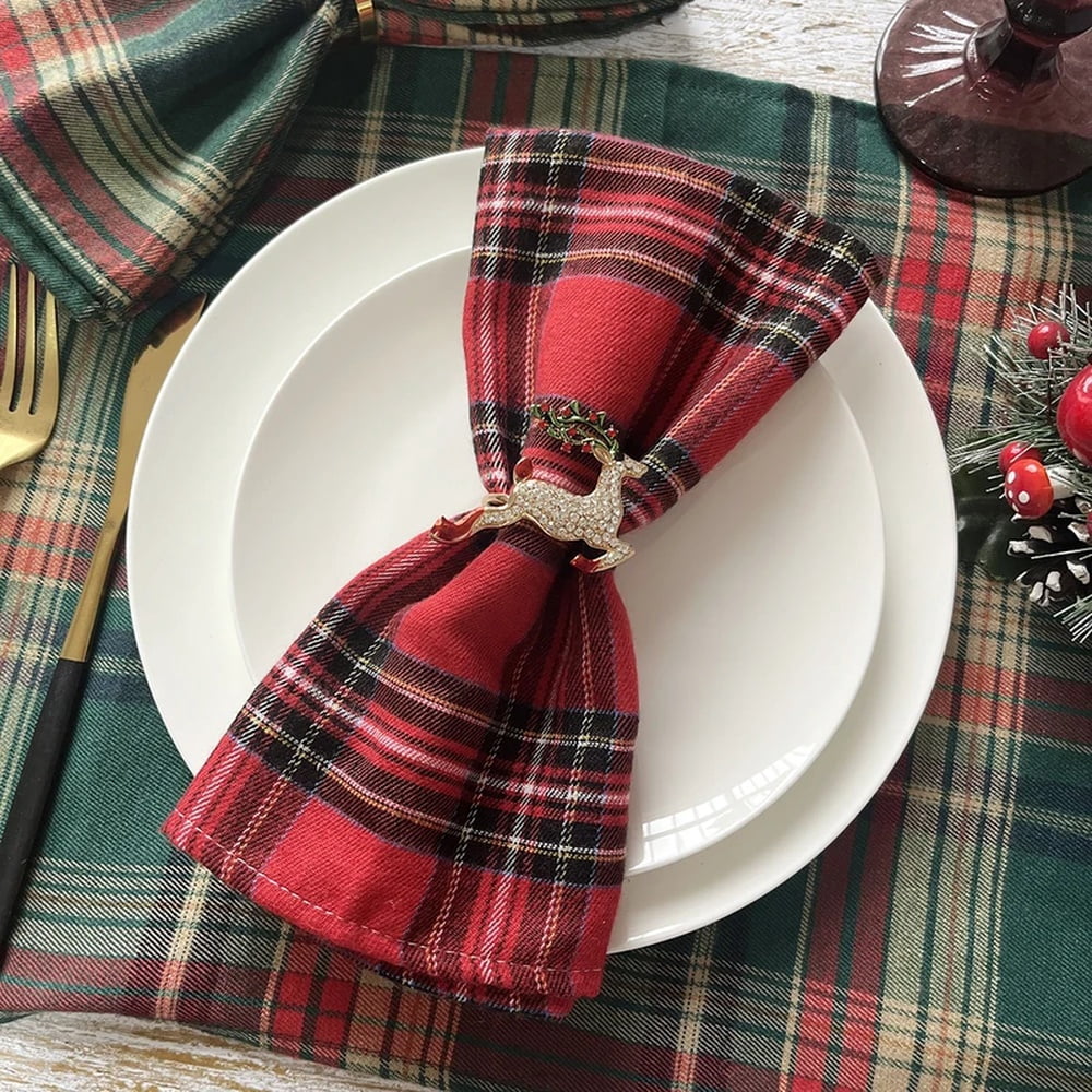 4PCS Christmas Red Green Cloth Napkins Scottish Tartan Plaid Placemats New Year Xmas Decorative Festive Home party Table Decor