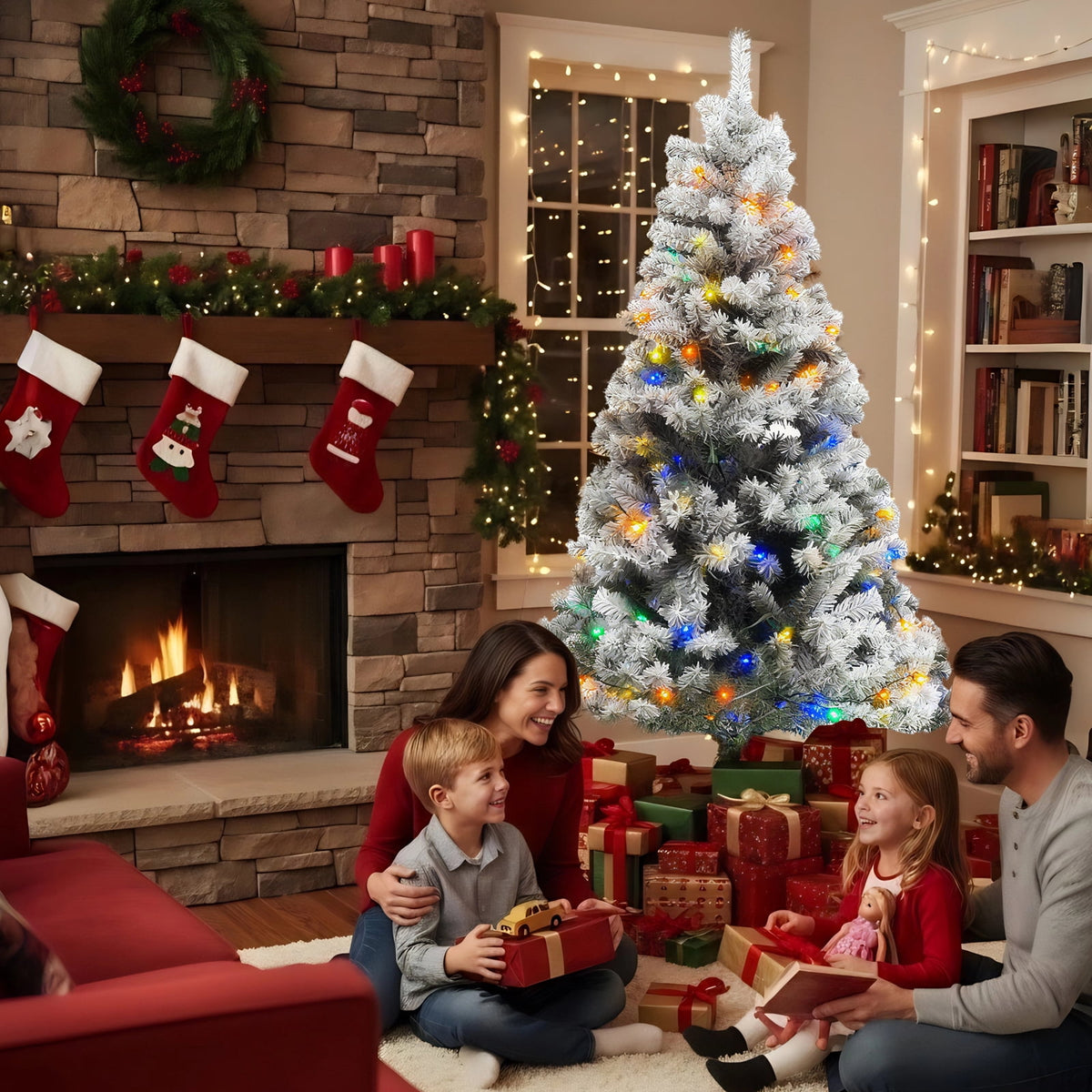6/7ft Christmas Tree Small Artificial Pencil Tree Fake Christmas Tree with Lights Stand for Xmas Home Office Holiday Decoration