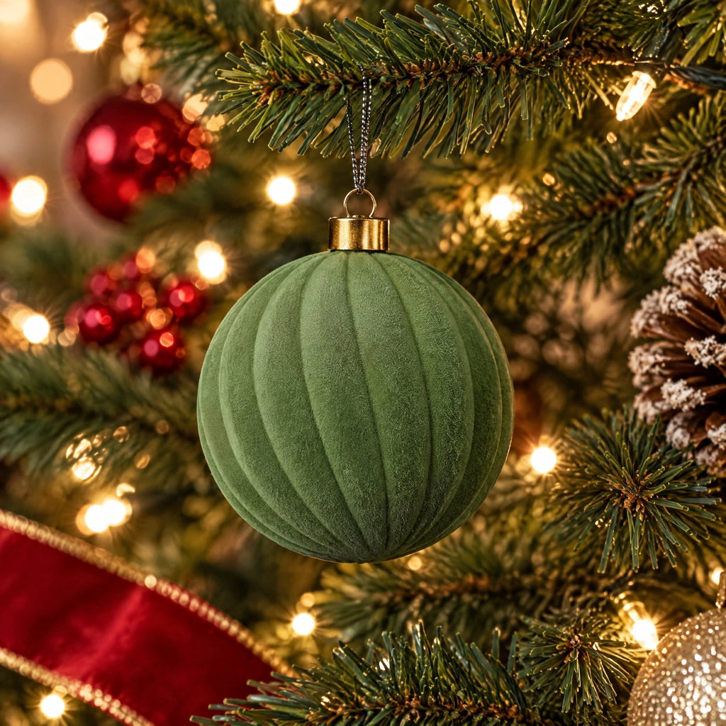 8-Count Sage Green Velvet-Feel Shatterproof Christmas Ornaments, 4", by Holiday Time