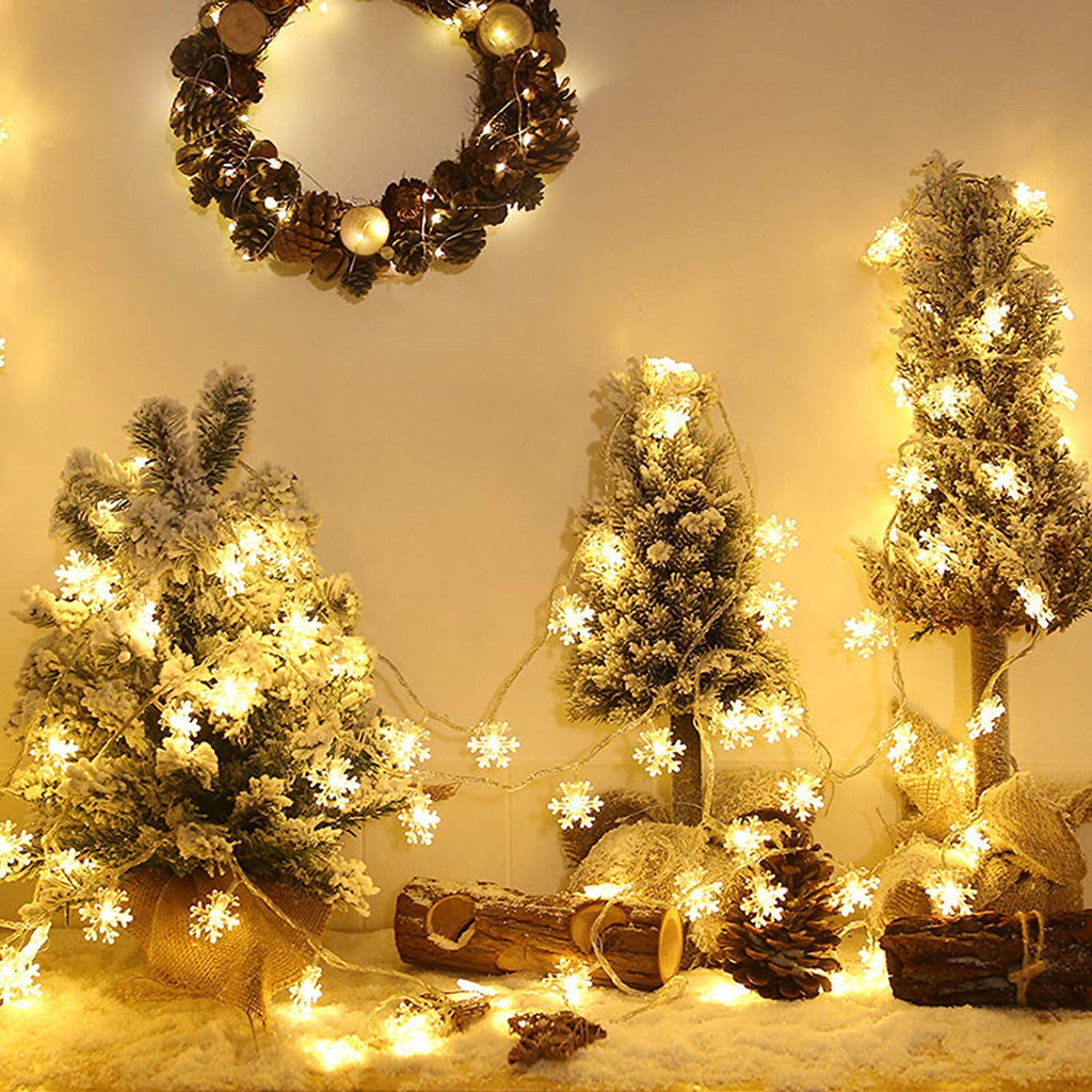 SOMNR Snowflake Christmas Lights 20FT 40 LED, ,Waterproof Fairy Lights for Room Decorations, Outdoor Indoor Patio Decor (Cool White)