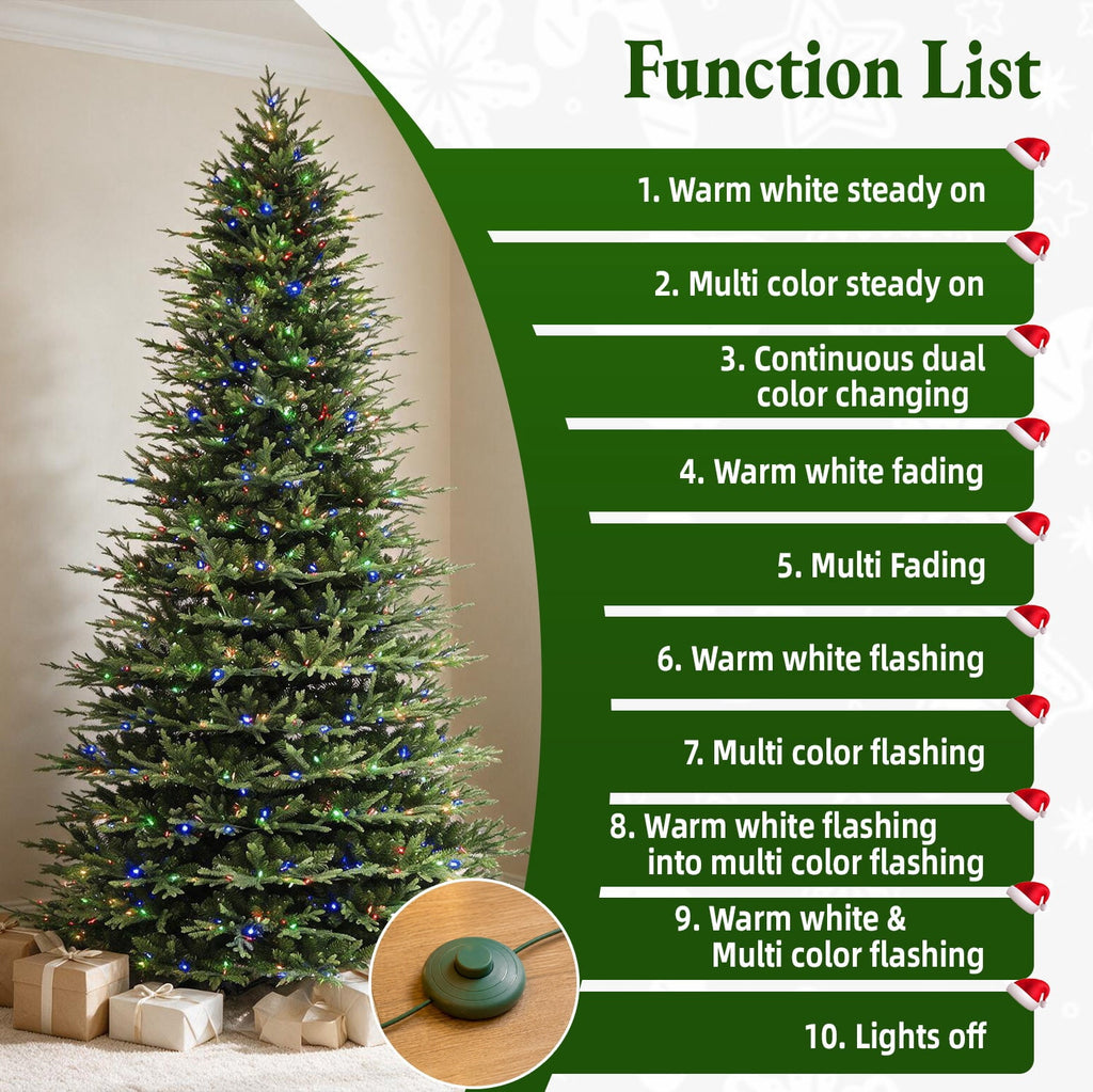 VIVATREES 7.5ft Pre-lit Artificial Christmas Tree Frasier Fir w/ 3325 PVC PE Hinged Branch Tips 450 Multi Color LED Lights Foldable Base