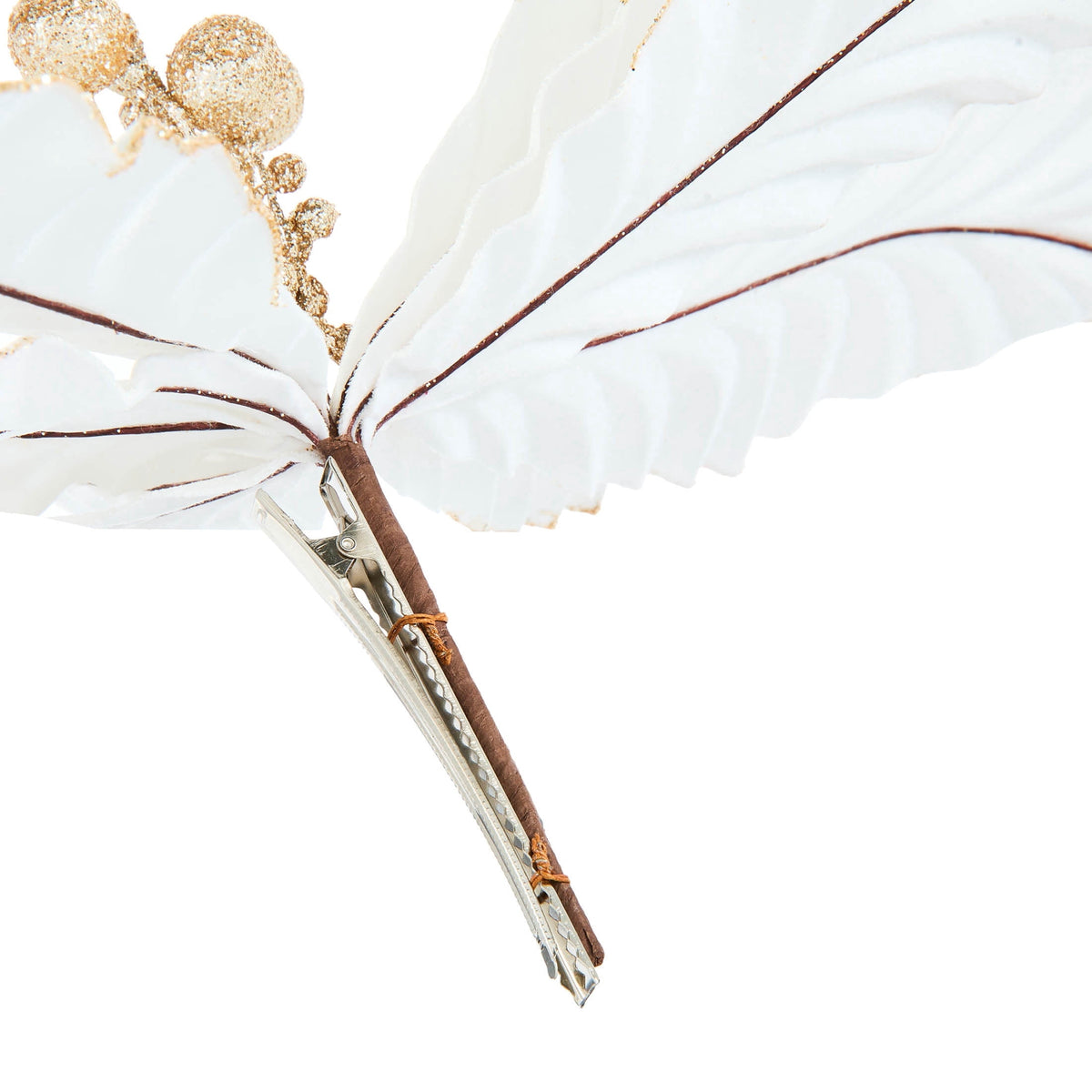 White and Gold Velvet Poinsettia Christmas Clip Ornament, 20", by Holiday Time