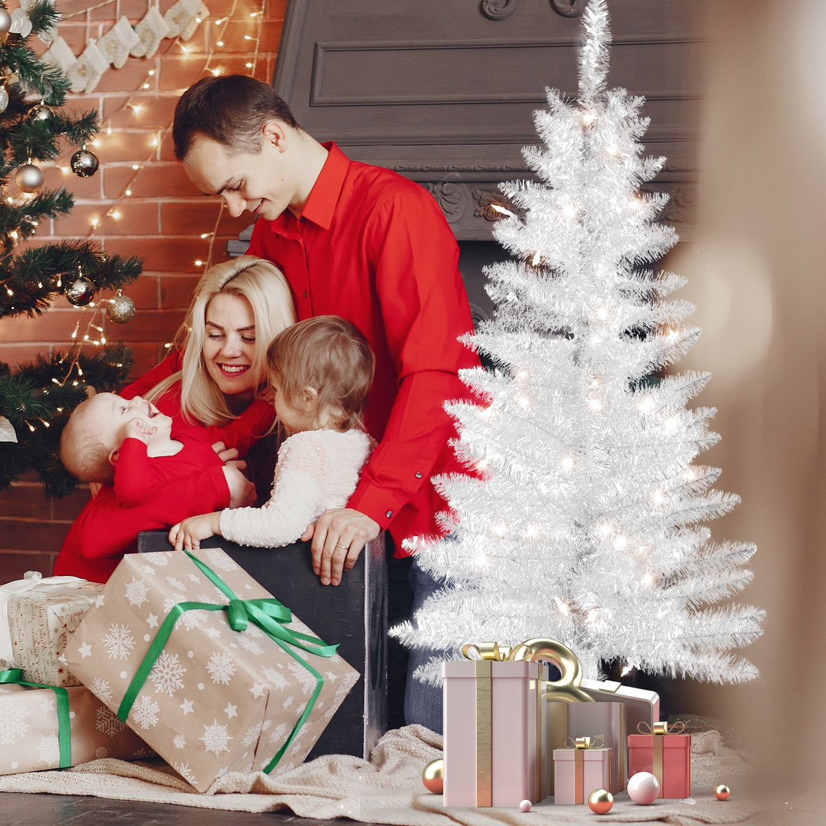 Mayhihi 4FT White Small Christmas Tree with Lights, Artificial Xmas Trees for Home Office