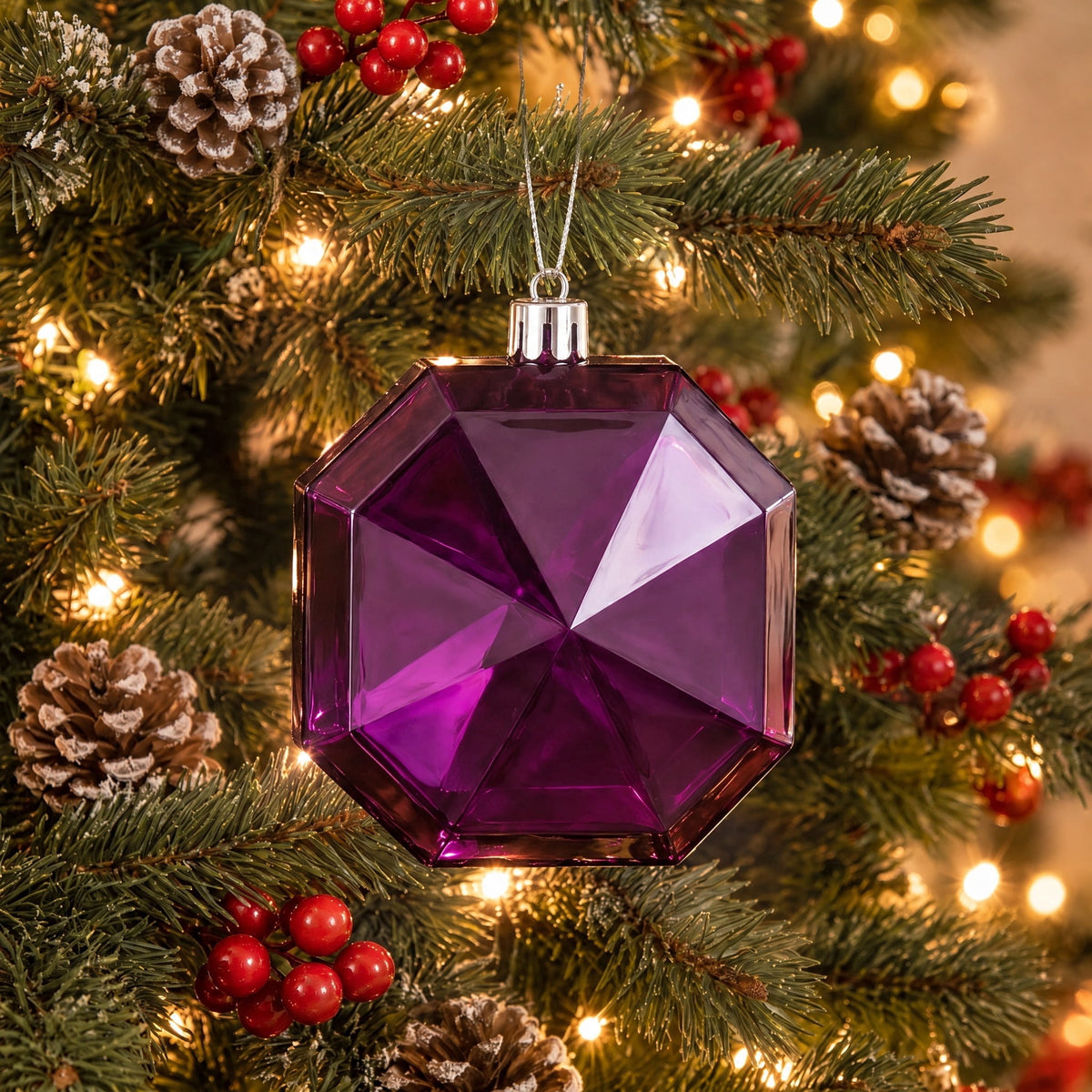 4-Count Purple Square Gem Christmas Ornaments, 4", by Holiday Time