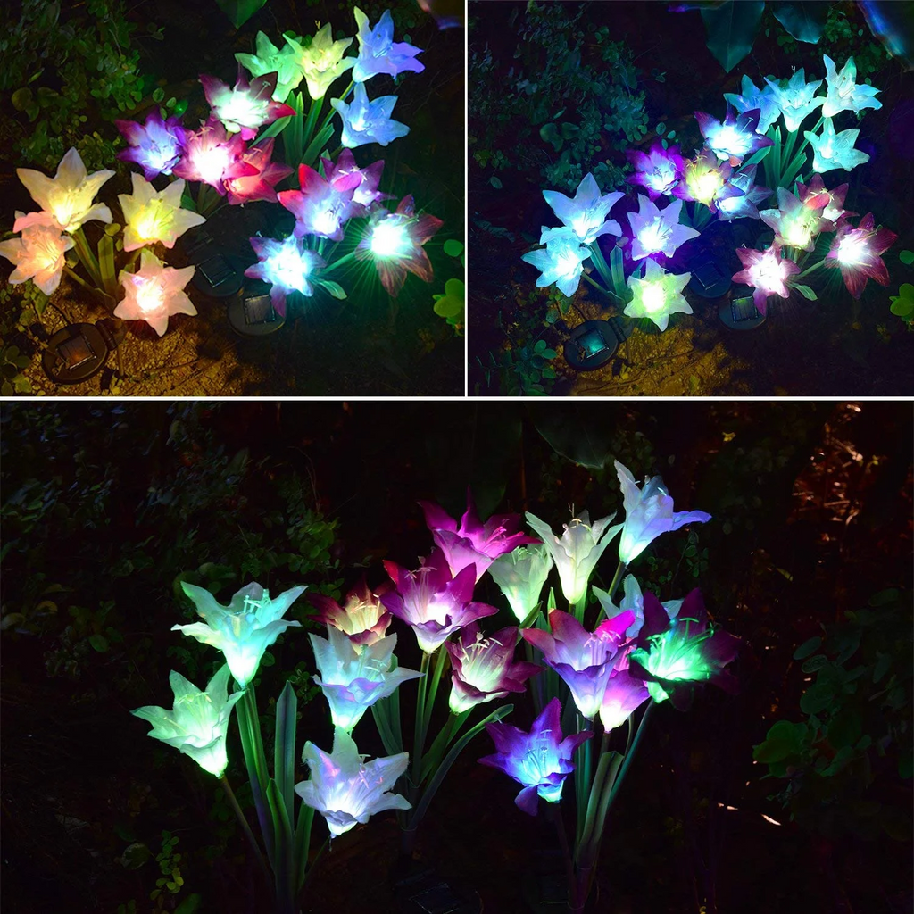 Solar Garden Lights Outdoor, 6 Packs Solar Lily Flower Lights Waterproof, Color Changing LED Solar Lights Outdoor Decorative, Bigger Solar Panel for Outside Patio Garden Pathway Yard Decoration