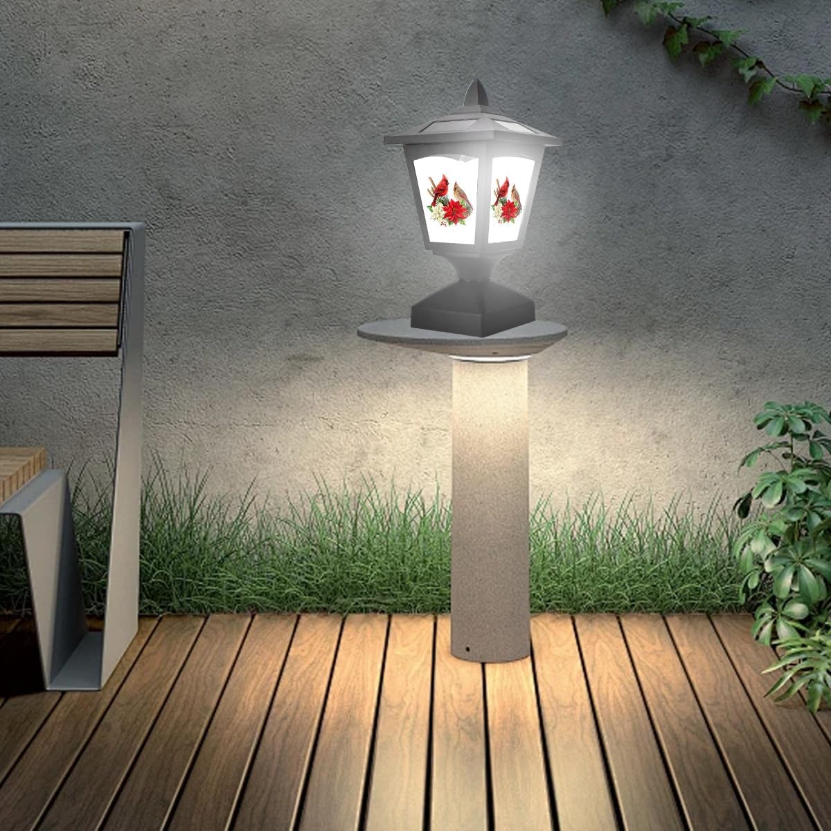 Solar Post Lights Outdoor, 2 Pack, Wood Fence Posts, Pathway, Deck, Halloween/Thanksgiving/Christmas Decoration (Three Snowman)