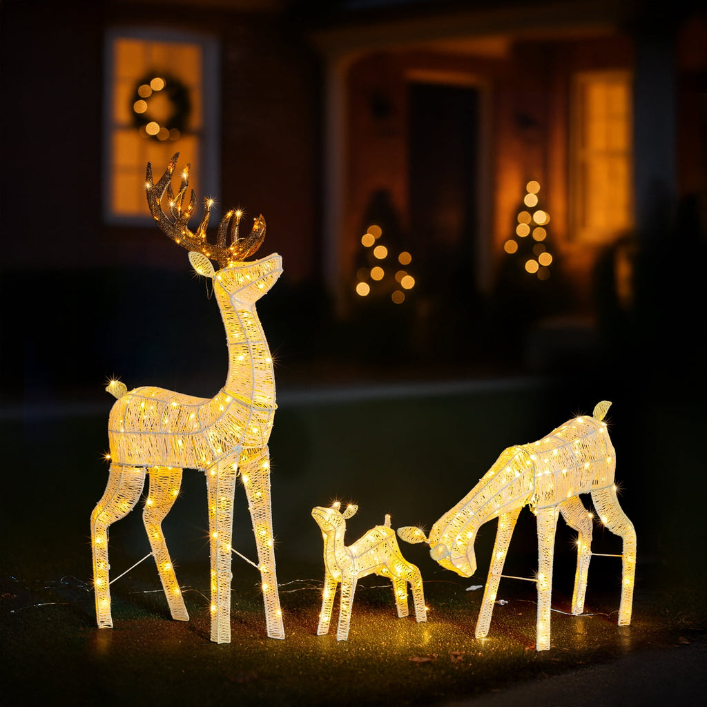 Ktaxon Christmas Outdoor Decor 4FT Lighted Reindeer Set 3Pcs Yard Deer Decorations LED Lights - Gold