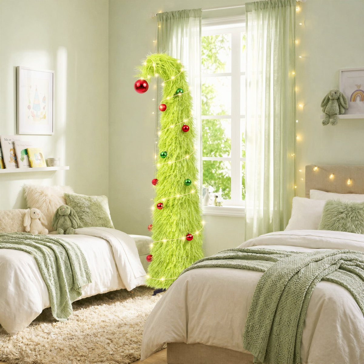 6FT Slim Pop Up Halloween Thanksgiving Tree with Fairy Lights Harvest Tree with Maple Leaves Pumpkins Foldable Collapsible Pencil Fall Tree for Outdoor Porch Patio Deck Living Room Decor