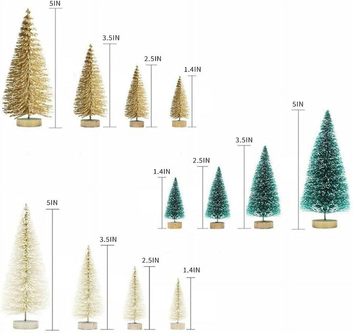 8 Pcs Artificial Mini Christmas Trees, Miniature Pine Trees Sisal Trees with Wood Base Tabletop Christmas Tree for Christmas Xmas Holiday New Year