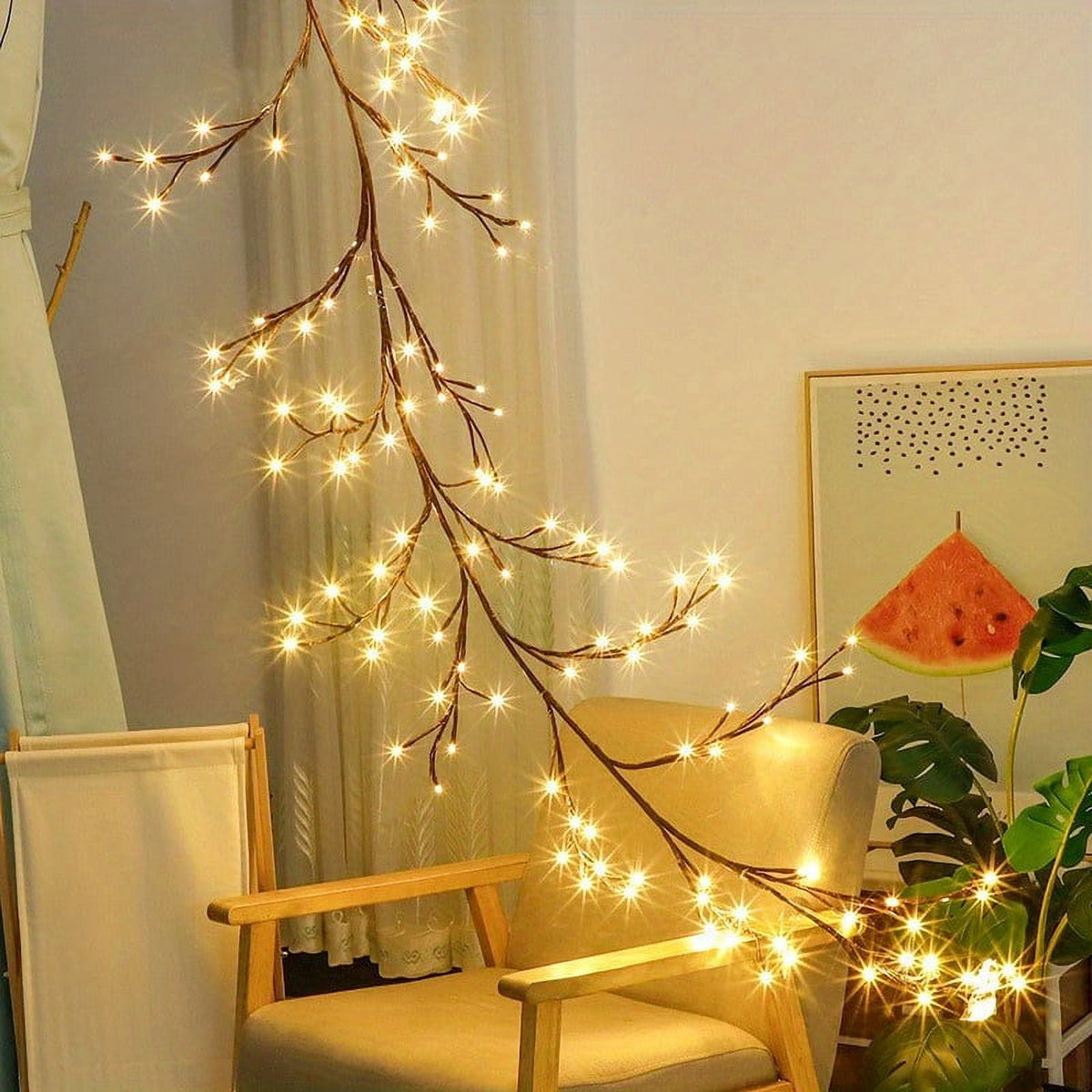 96 LED Indoor Wall Tree Lights Willow Vine Light Artificial Plants Tree Branches Lights 8 Modes 6 FT Flexible Enchanted Christmas Decoration (Warm White)