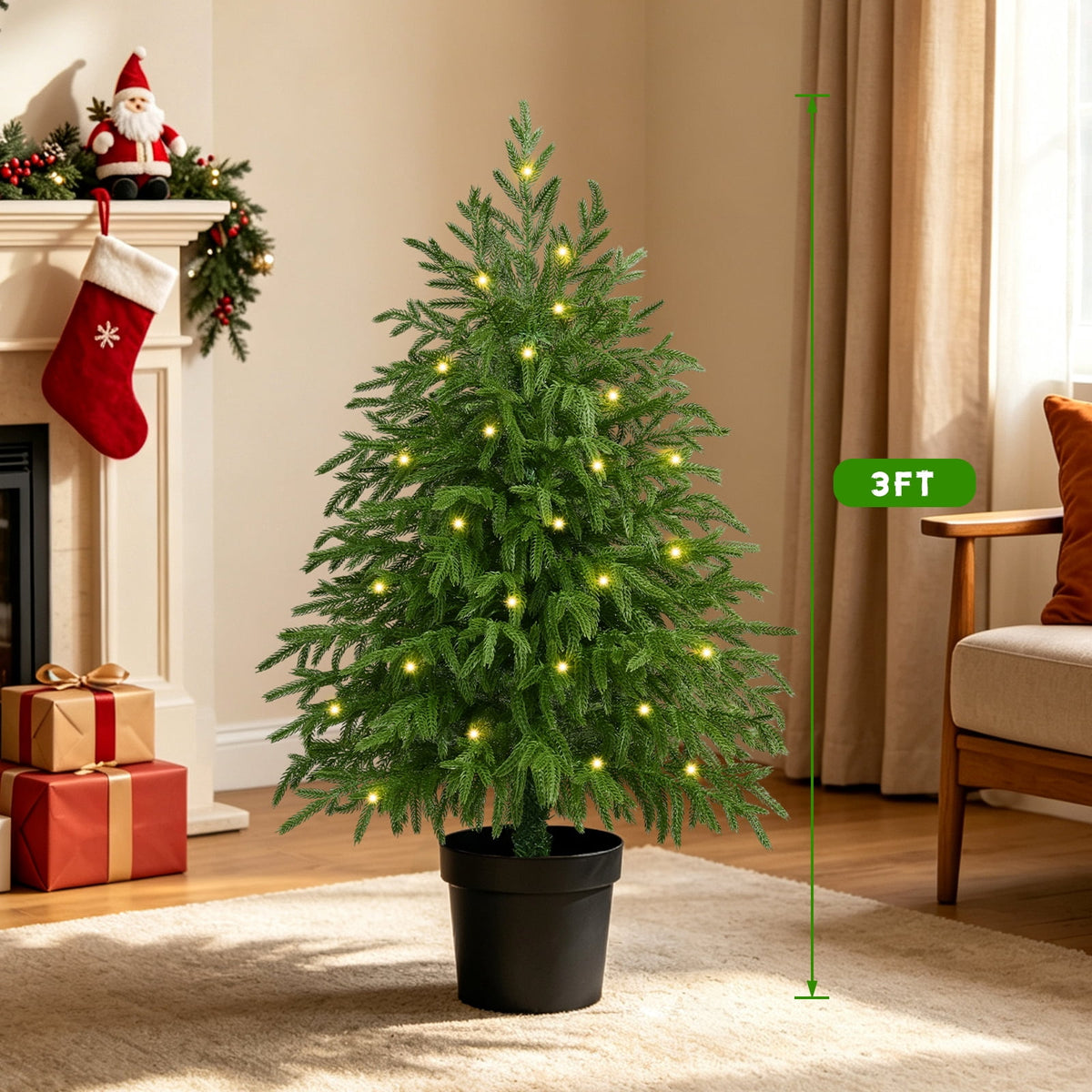 Yastouay 2FT Tabletop Christmas Tree Artificial Norfolk Pine Pre-Lit Xmas Tree with Lights for Front Porch Indoor Outdoor Christmas Decor