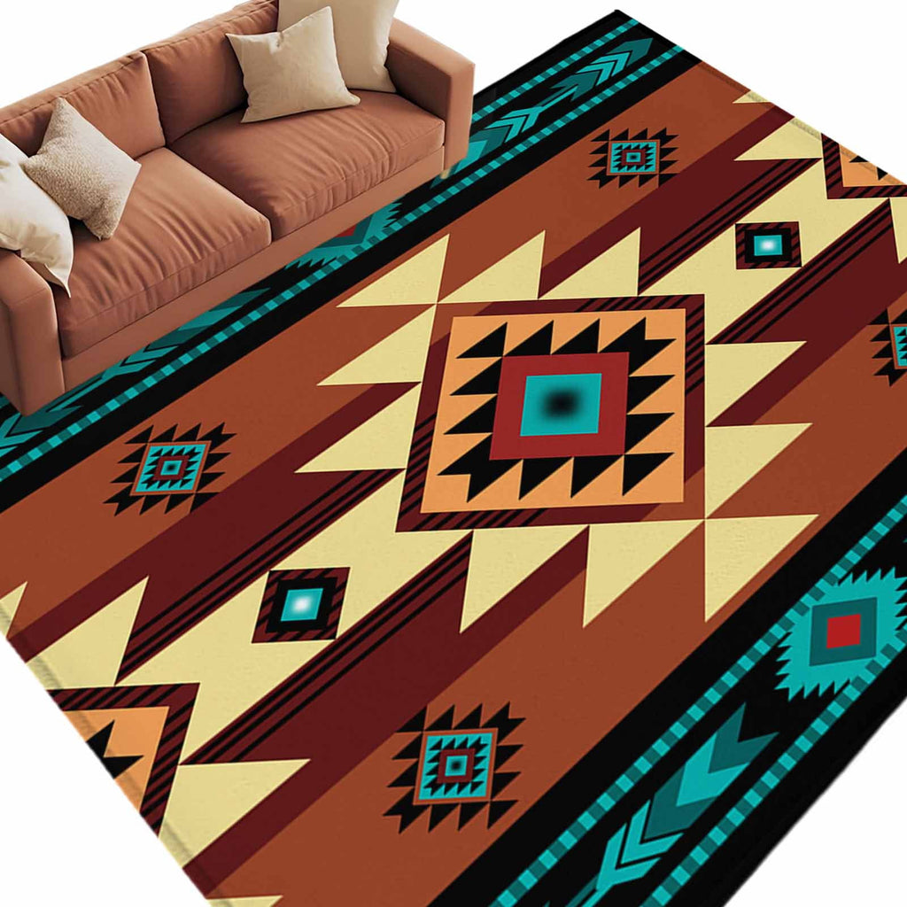 Large Area Rug 6'x9',Turquoise Red Non-slip Runner Carpet for Living Room/Bedroom,Southwest American Abstract Pattern Outdoor Indoor Rectangle Area Rugs Floor Mat for Kitchen/Dining Room