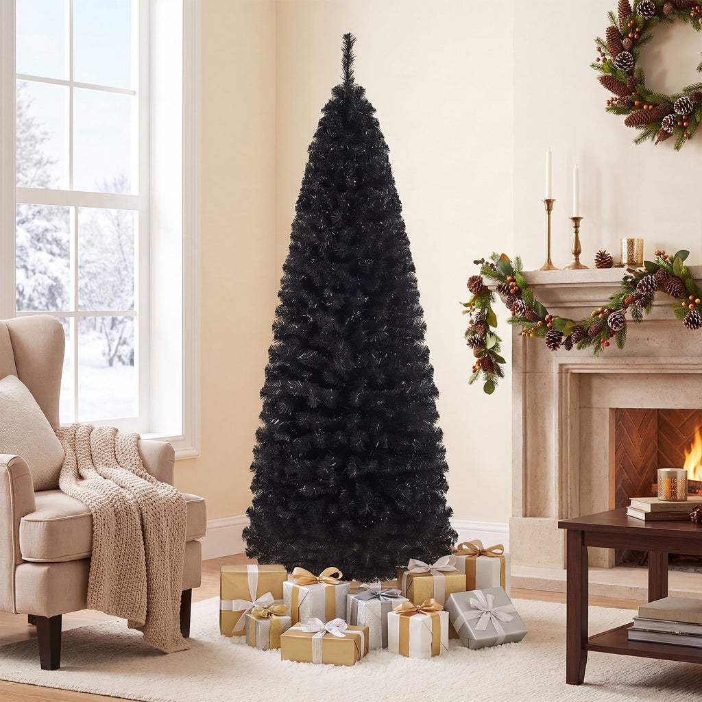 Costway 6FT Unlit Pencil Slim Tree Artificial Christmas Tree Metal Blue