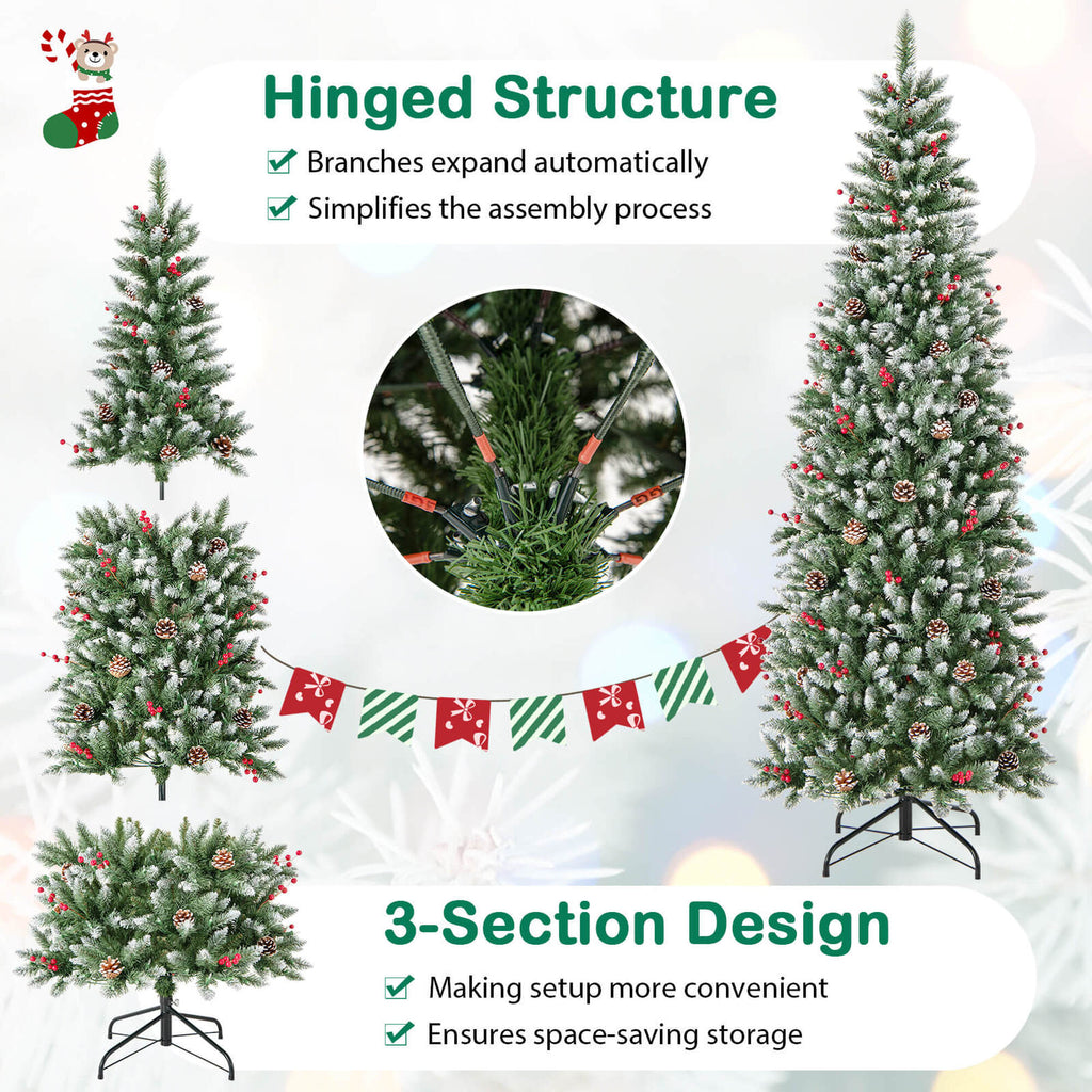Costway 5 FT Pre-Lit Artificial Christmas Tree with 408 Snowy Branch Tips 250 LED Lights