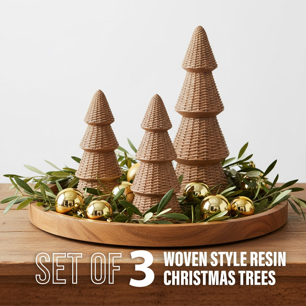 Ayieyill 3pcs Tabletop Christmas Tree Velvet Woven Resin Christmas Trees for Christmas Decor Indoor, Christmas Table Decor, Green