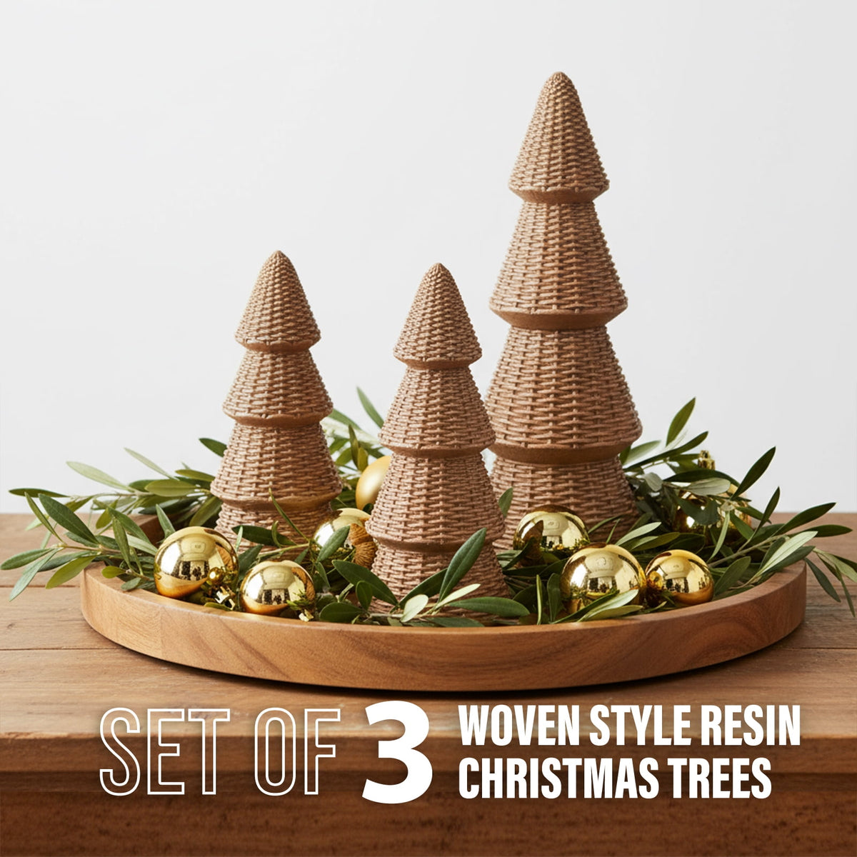 Ayieyill 3pcs Tabletop Christmas Tree Velvet Woven Resin Christmas Trees for Christmas Decor Indoor, Christmas Table Decor, Green