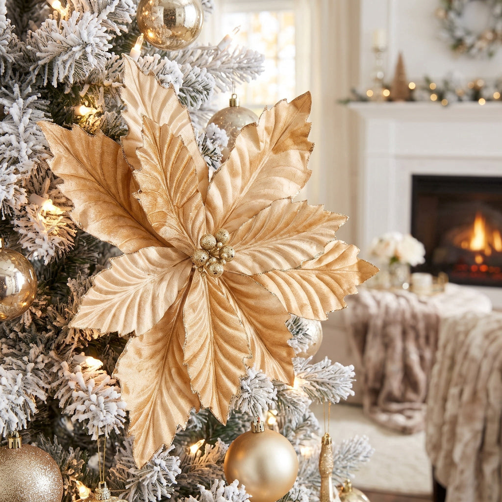 Gold Velvet Poinsettia Christmas Clip Ornament, 20", by Holiday Time