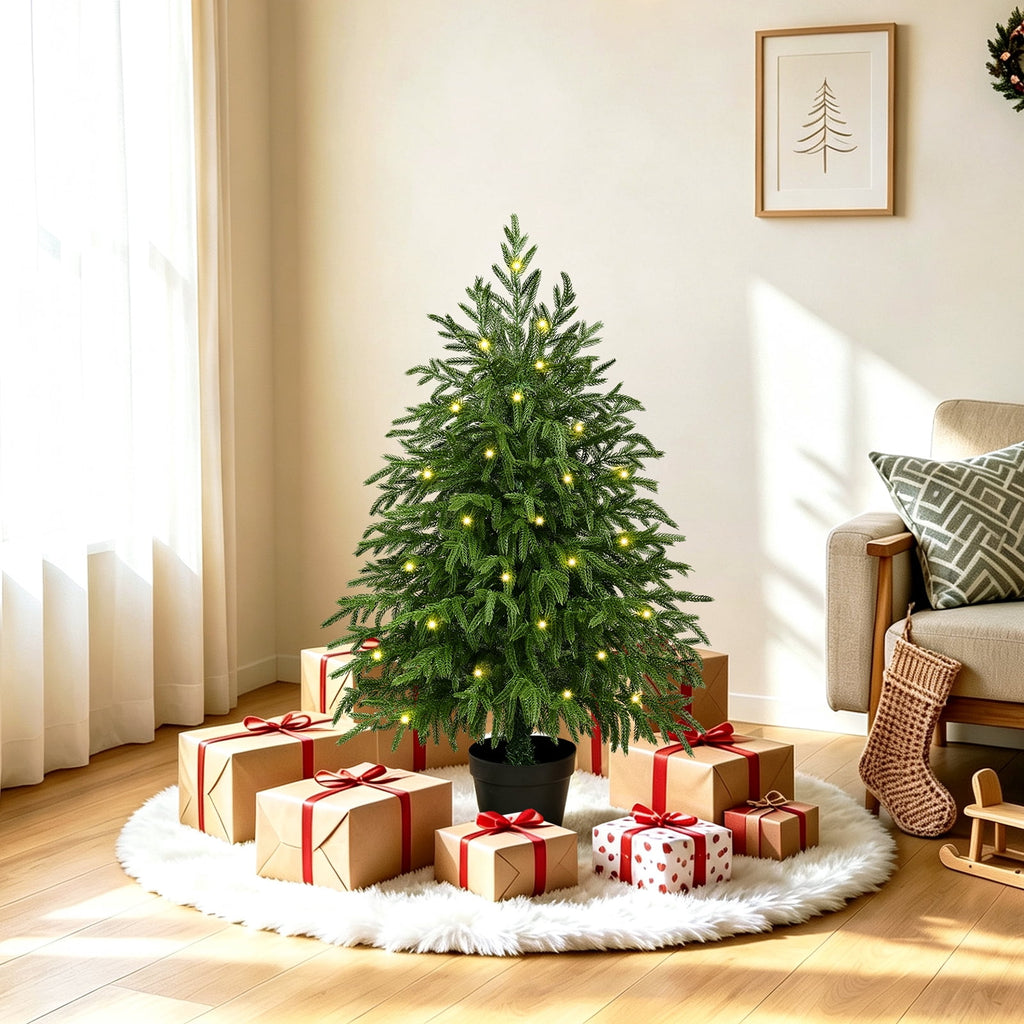Yastouay 2FT Tabletop Christmas Tree Artificial Norfolk Pine Pre-Lit Xmas Tree with Lights for Front Porch Indoor Outdoor Christmas Decor