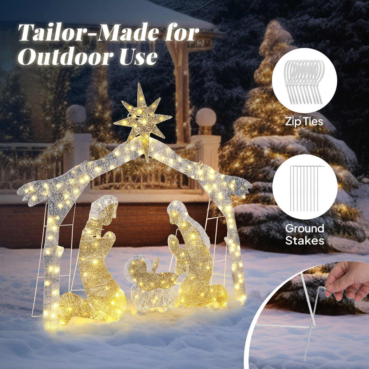 Ktaxon 6ft Christmas Lighted Nativity Scene Holy Family Christmas Outdoor Decor,with 190LED Lights