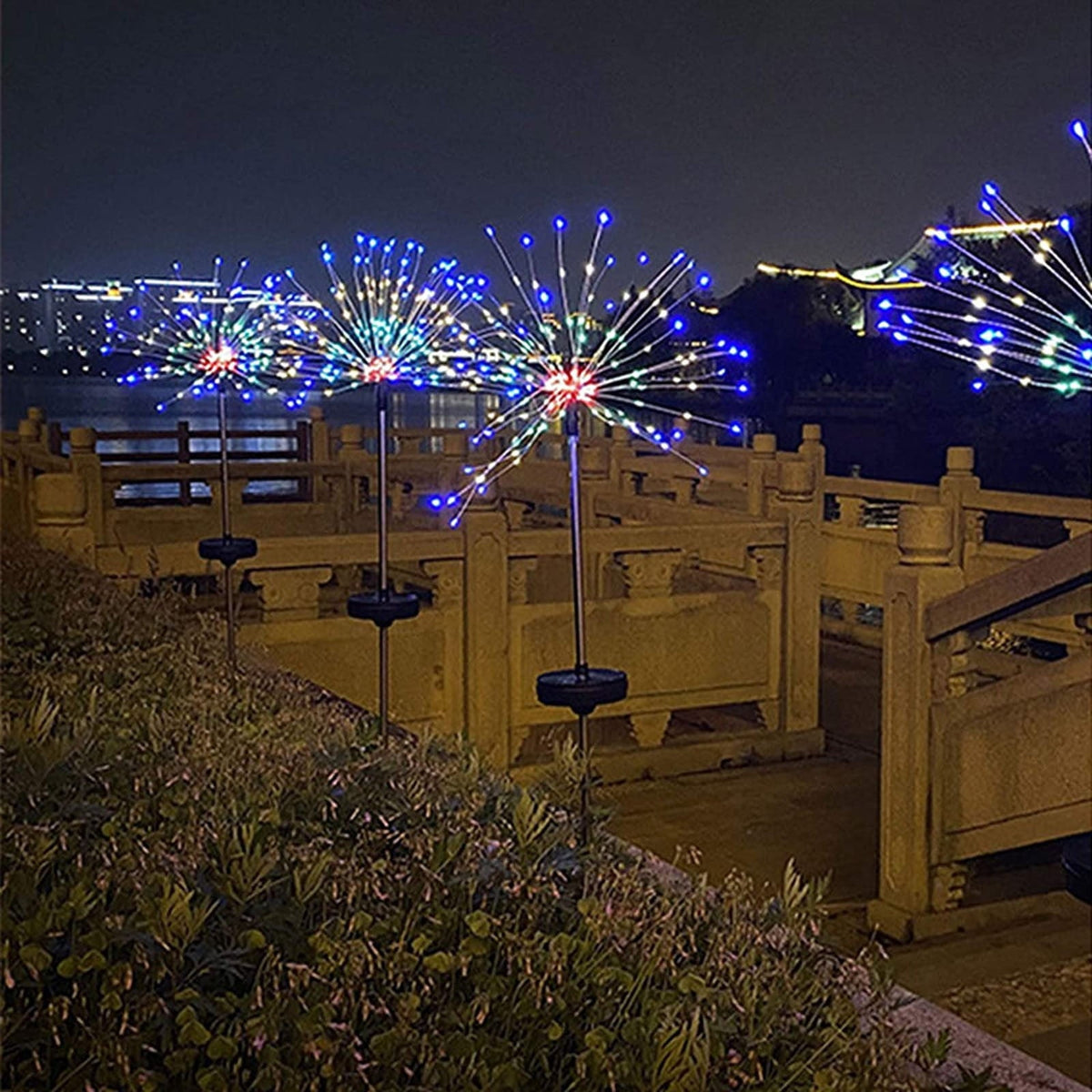 Solar Lights Outdoor Garden Decor Waterproof 1 Pack, Solar 90 LED Fireworks Fairy Lights Yard Decorative Outside, Sparklers Sticks Twinkle Lights Patio Flower Bed Planter Pathway Lawn Decorations