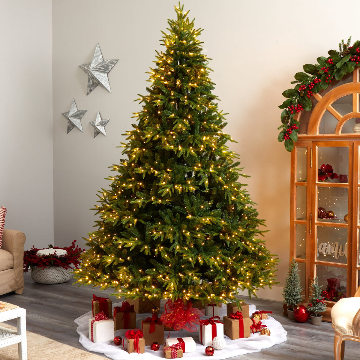 Nearly Natural 8ft Colorado Mountain Fir Natural Look Christmas Tree w/ 700 LED