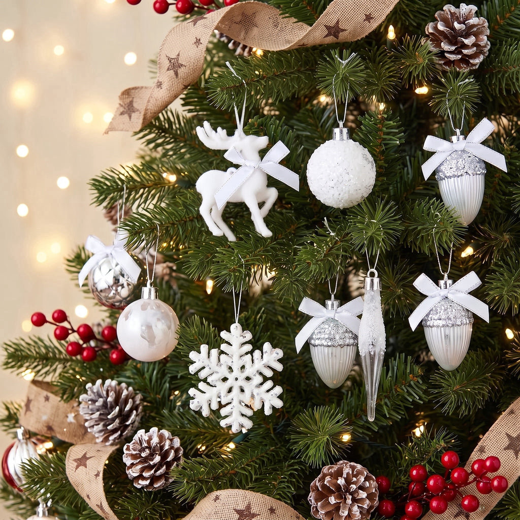 24-Count White and Silver Mini Christmas Ornaments, by Holiday Time